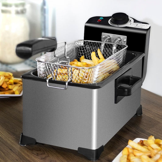 3L Electric Deep Fryer with Basket – Stainless Steel Home Kitchen Oil Fryer with Adjustable Temperature Control for French Fries, Chicken & More