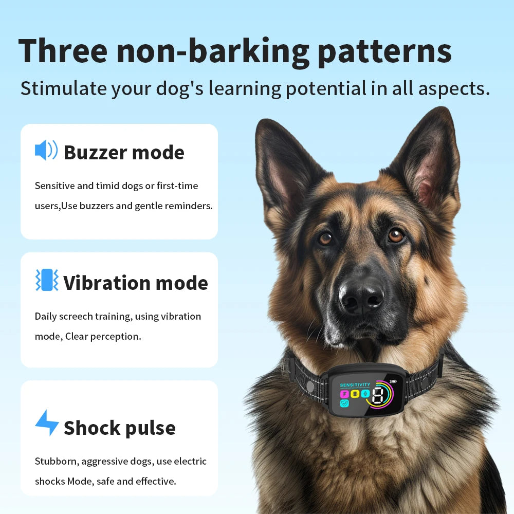 Smart Automatic Anti Barking Dog Collar – Rechargeable Waterproof Bark Control Trainer with HD Display