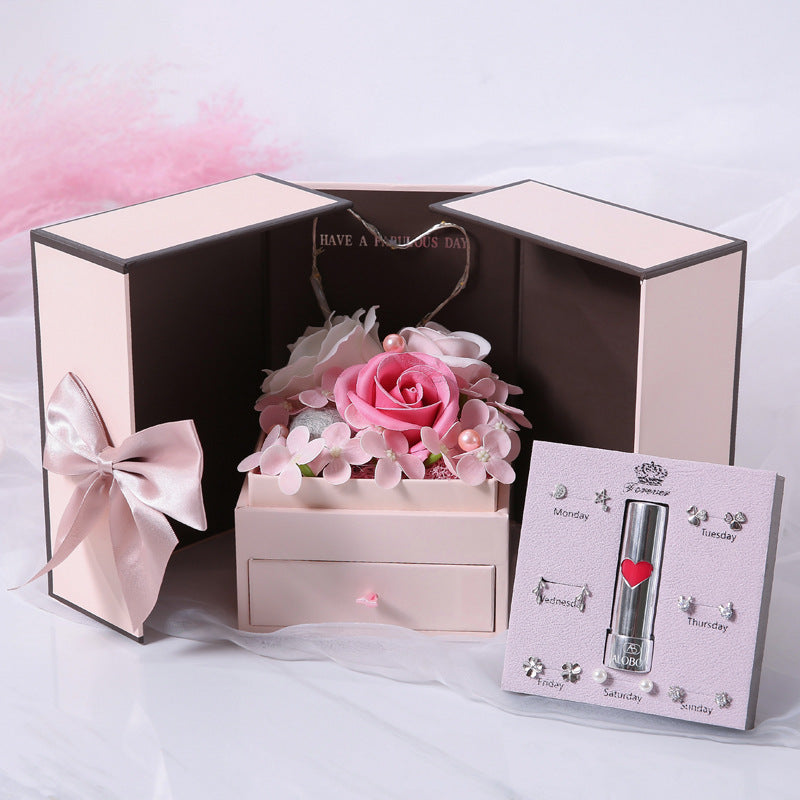 Double Door Rose Gift Box with Eternal Soap Flower – Decorative Jewelry & Keepsake Box