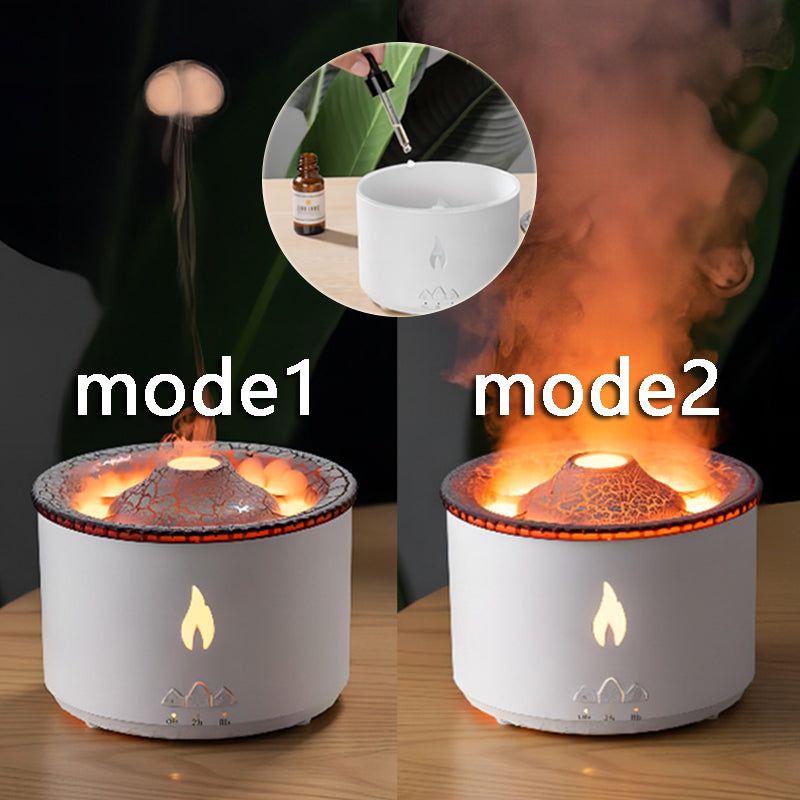 Ultrasonic Volcano Flame Humidifier Diffuser with Jellyfish Mist & LED Night Light – Essential Oil Aromatherapy Air Humidifier for Home Bedroom Decor