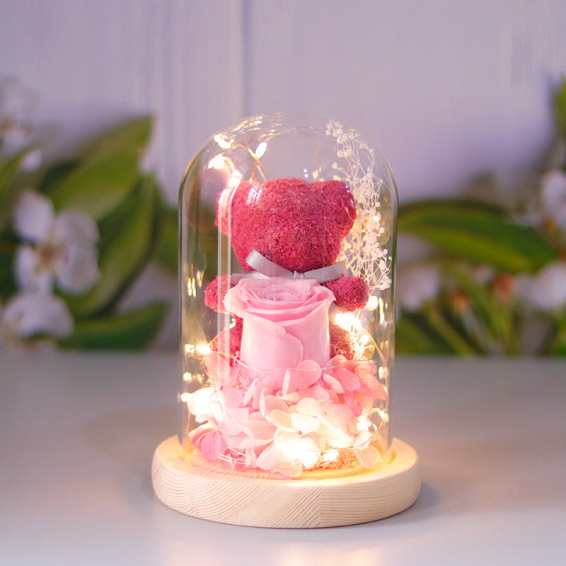 Eternal Rose & LED Light Teddy Bear Gift Box – Romantic Home Decor Present