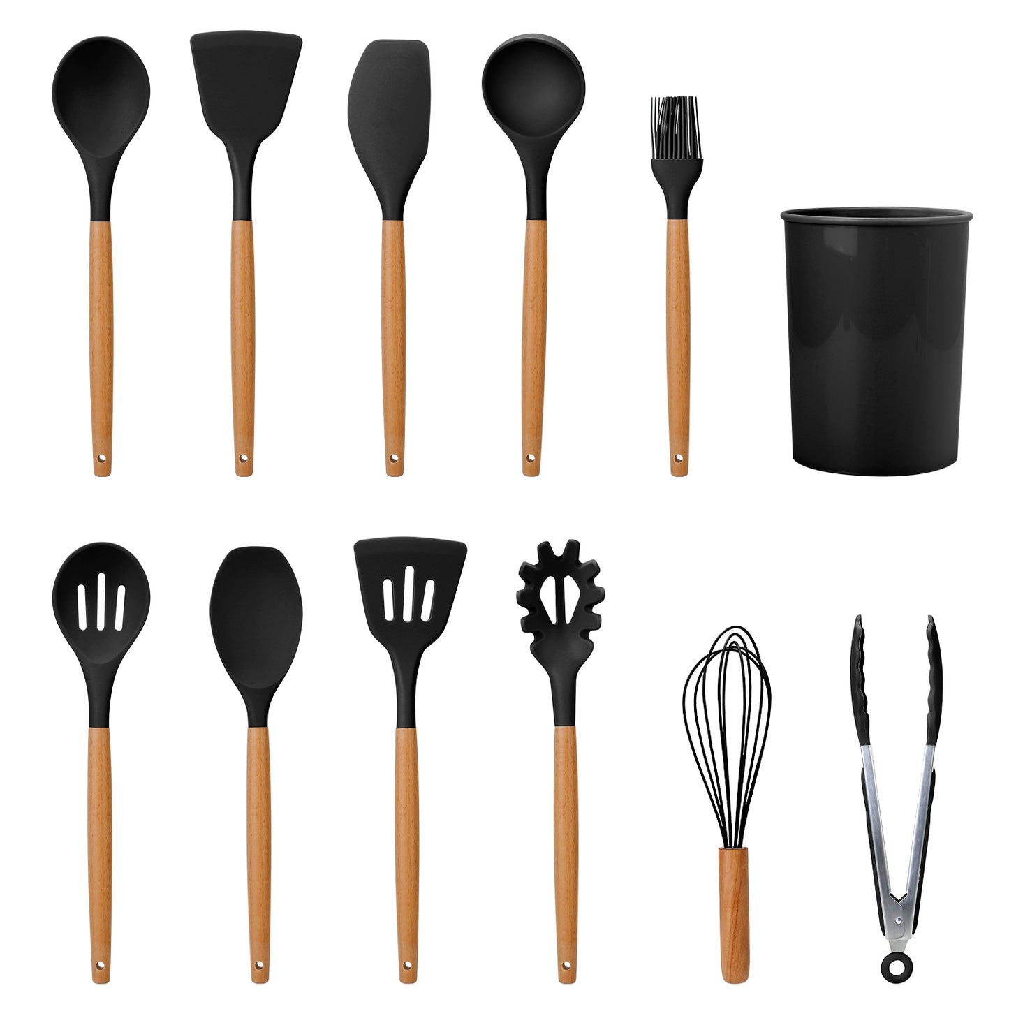 11-Piece Premium Silicone Kitchen Utensil Set with Wooden Handles