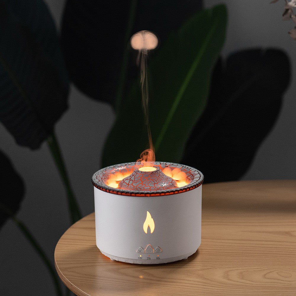 Ultrasonic Volcano Flame Humidifier Diffuser with Jellyfish Mist & LED Night Light – Essential Oil Aromatherapy Air Humidifier for Home Bedroom Decor