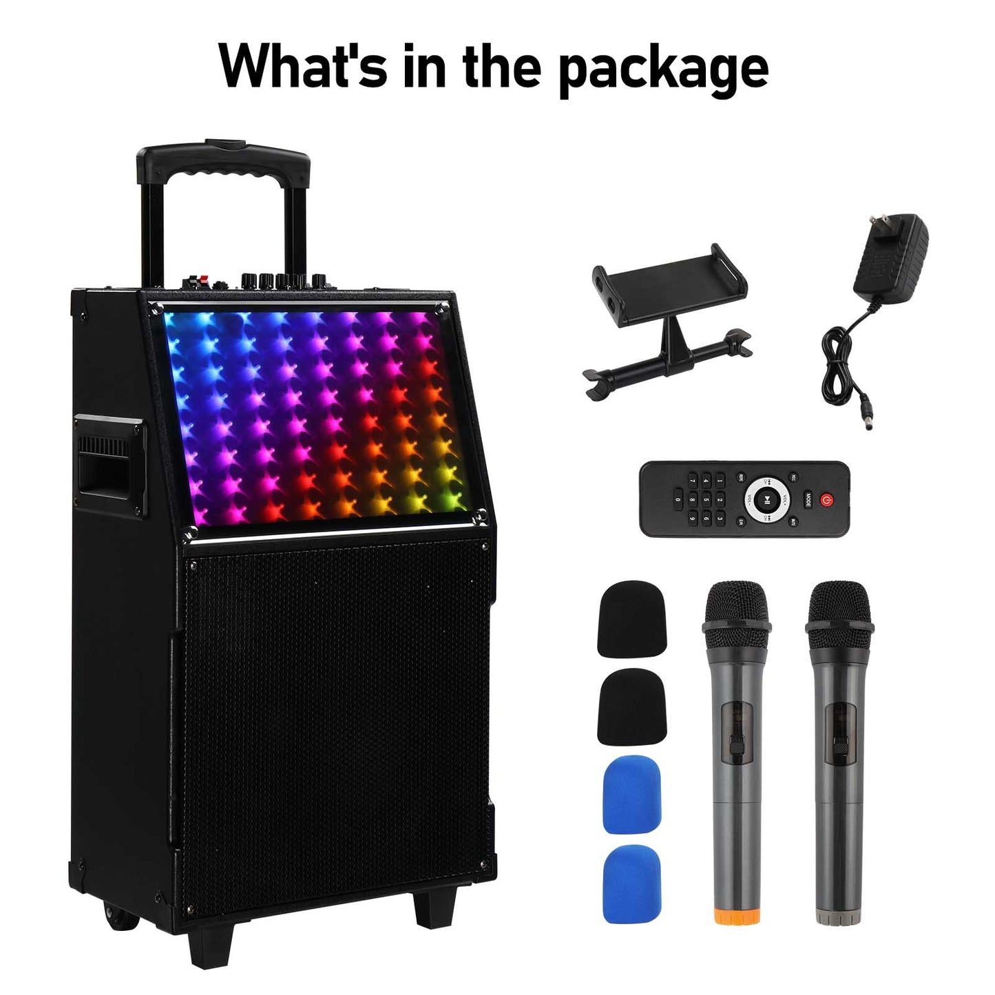 12in 60W LED Spectrum Bluetooth Rod Speaker – Portable Party Sound with Remote & Mics