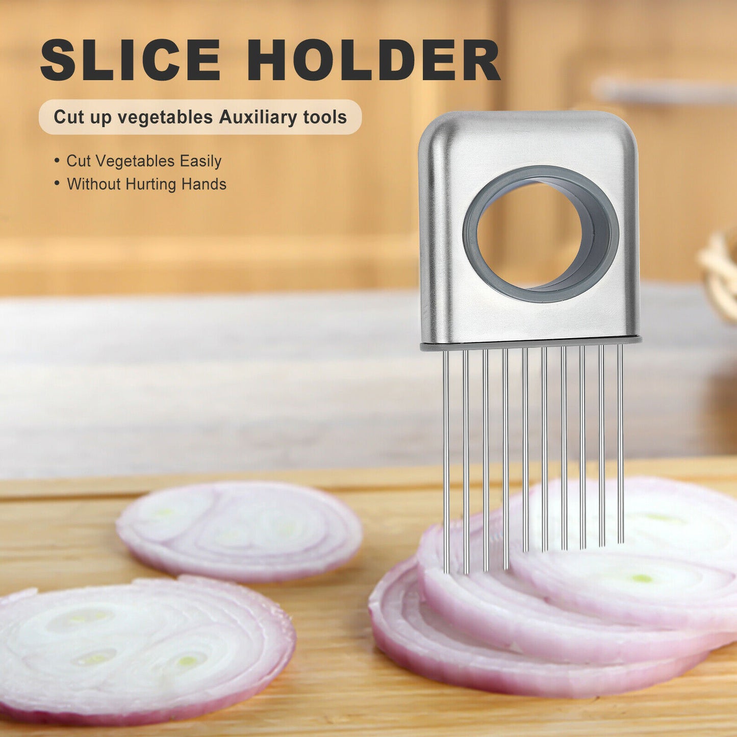 Stainless Steel Onion Holder & Slicing Aid – Vegetable Slicer Safety Cutter
