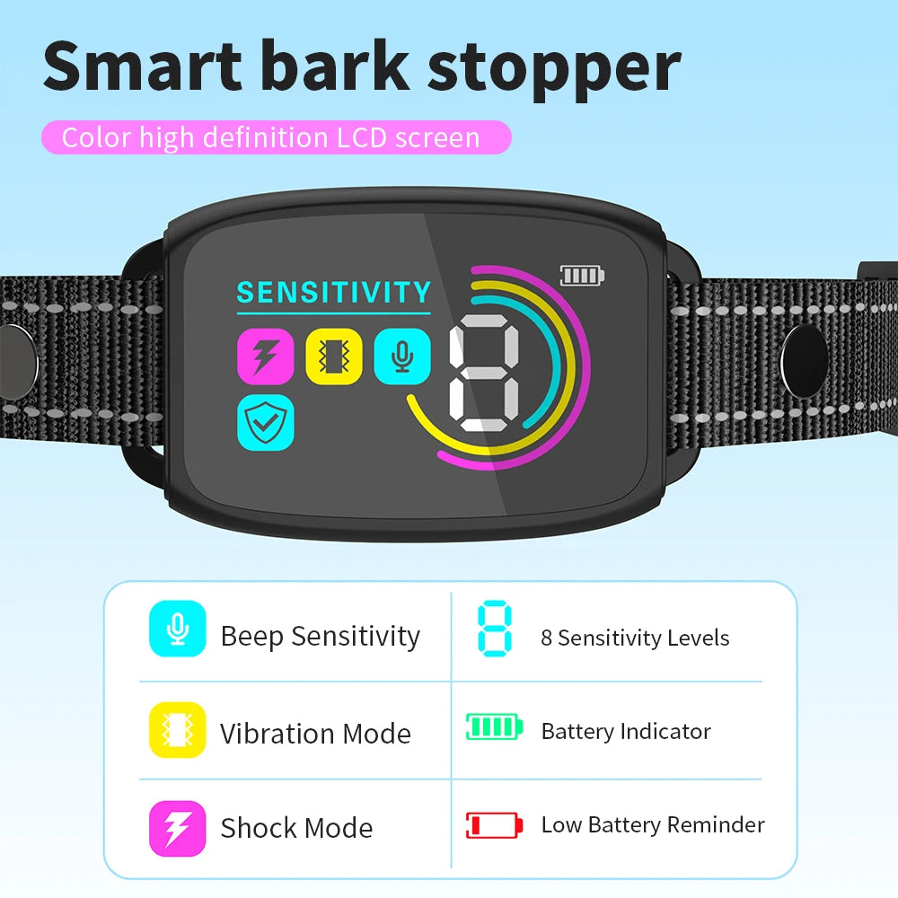 Smart Automatic Anti Barking Dog Collar – Rechargeable Waterproof Bark Control Trainer with HD Display