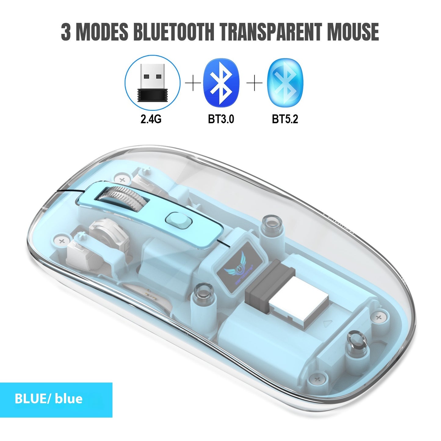 Transparent RGB Wireless Gaming Mouse – Triple Mode Bluetooth Magnetic Gaming Mouse for PC & Laptop