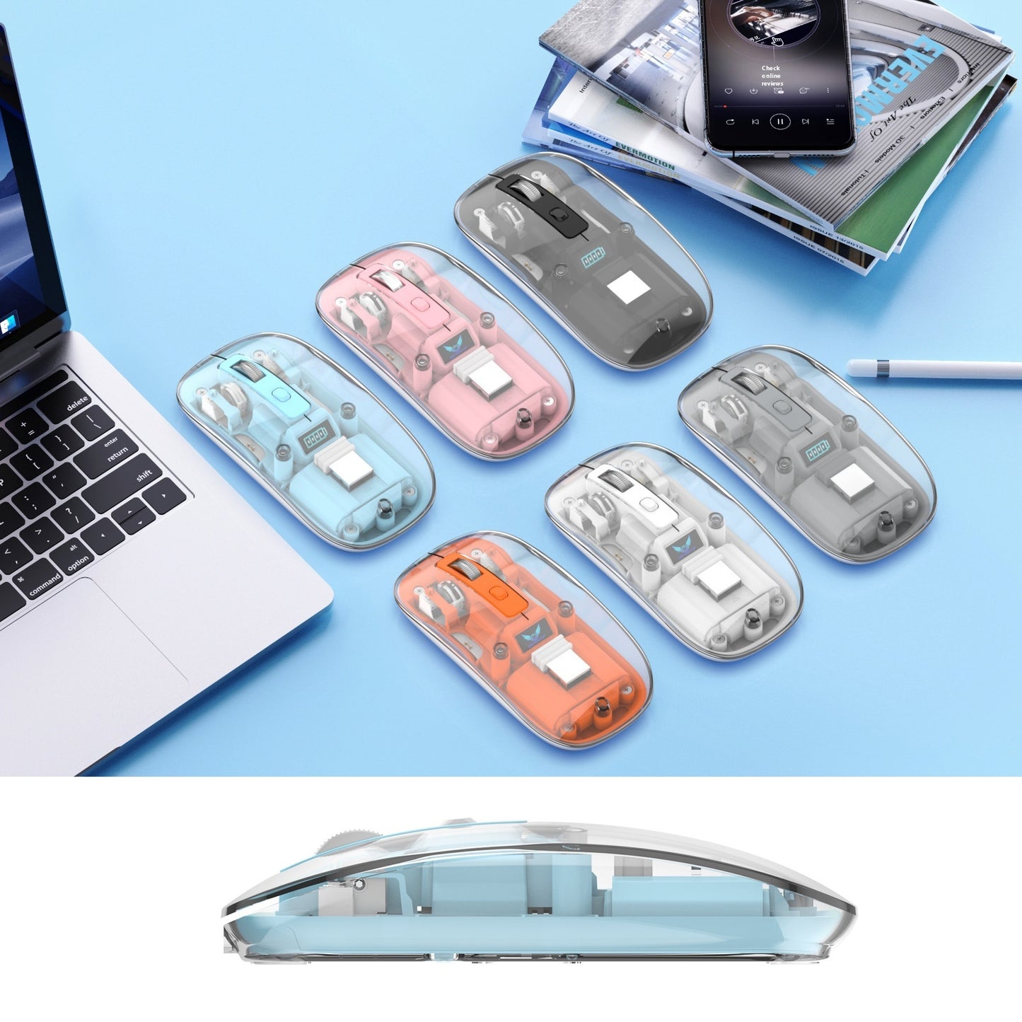 Transparent RGB Wireless Gaming Mouse – Triple Mode Bluetooth Magnetic Gaming Mouse for PC & Laptop