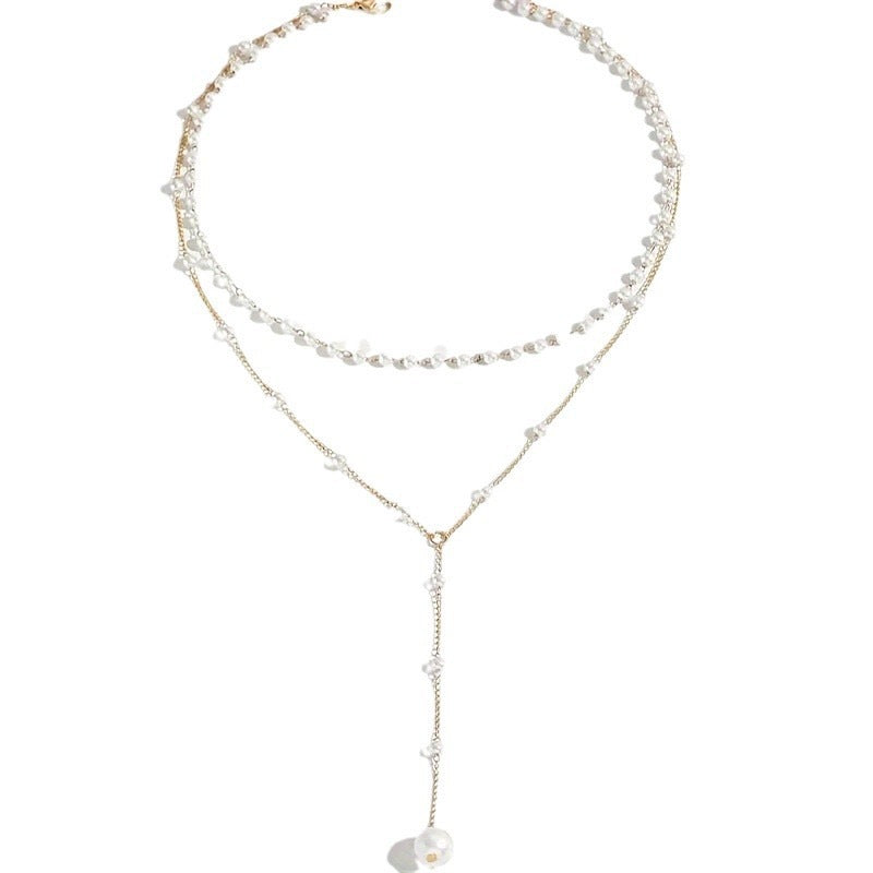 Double Layer Twin Pearl Necklace – Alloy Chain Statement Jewelry