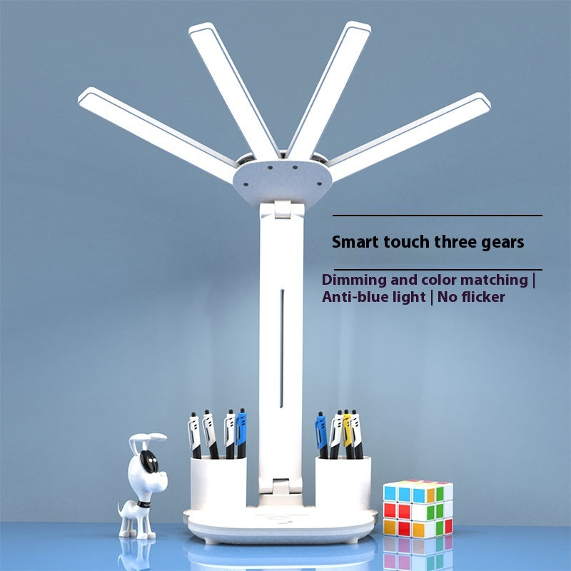 3-in-1 Multifunction LED Desk Lamp – Folding Desk Light with Fan, Clock Display & USB Charging