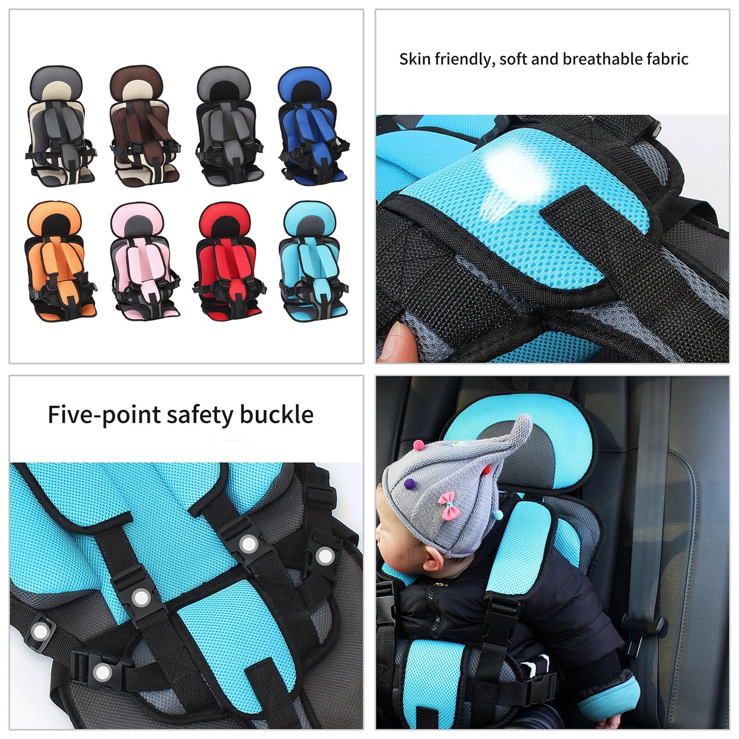 Portable Baby Safety Seat Pad with 5-Point Harness for Car & Stroller
