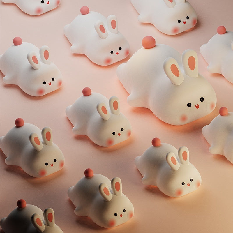 Cute Rabbit LED Night Light – Touch Sensor Silicone Bunny Lamp, USB Rechargeable Kids Bedside Lamp, Soft Dimmable Cartoon Night Light for Bedroom Decor