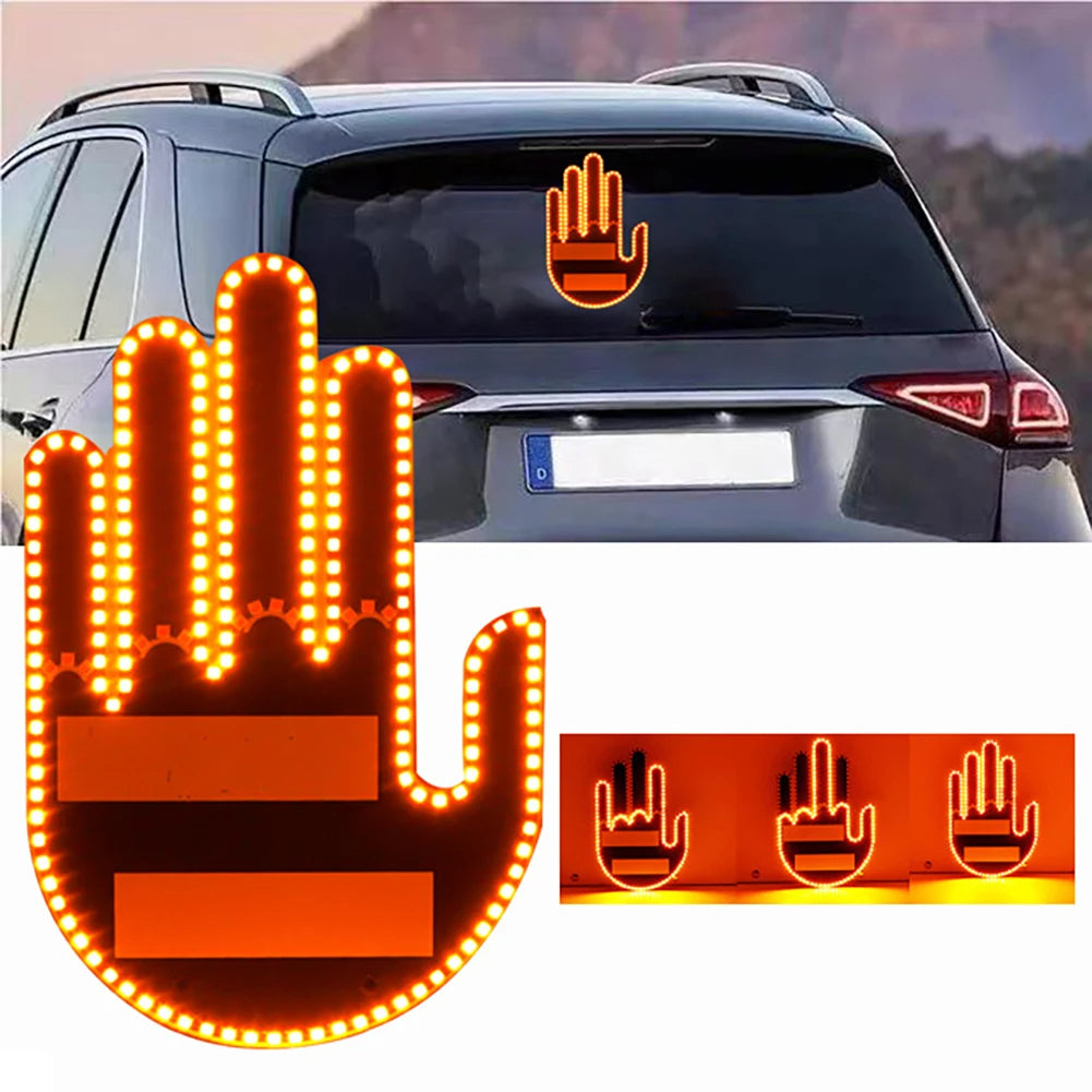 LED Middle Finger Car Gesture Light with Remote – Funny Illuminated Hand Signal for Rear Window & Car Decor