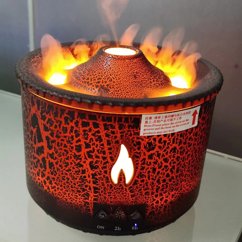 Ultrasonic Volcano Flame Humidifier Diffuser with Jellyfish Mist & LED Night Light – Essential Oil Aromatherapy Air Humidifier for Home Bedroom Decor
