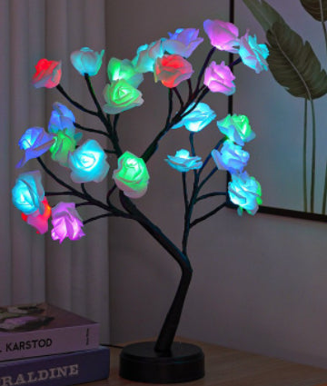 LED Rose Flower Tree Lamp – USB Fairy Light Bonsai Night Light with Adjustable Branches, Romantic Table Lamp for Bedroom, Wedding & Home Decor