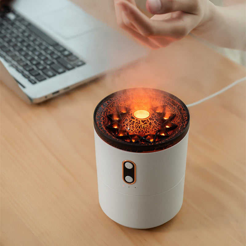 Ultrasonic Volcano Flame Humidifier Diffuser with Jellyfish Mist & LED Night Light – Essential Oil Aromatherapy Air Humidifier for Home Bedroom Decor