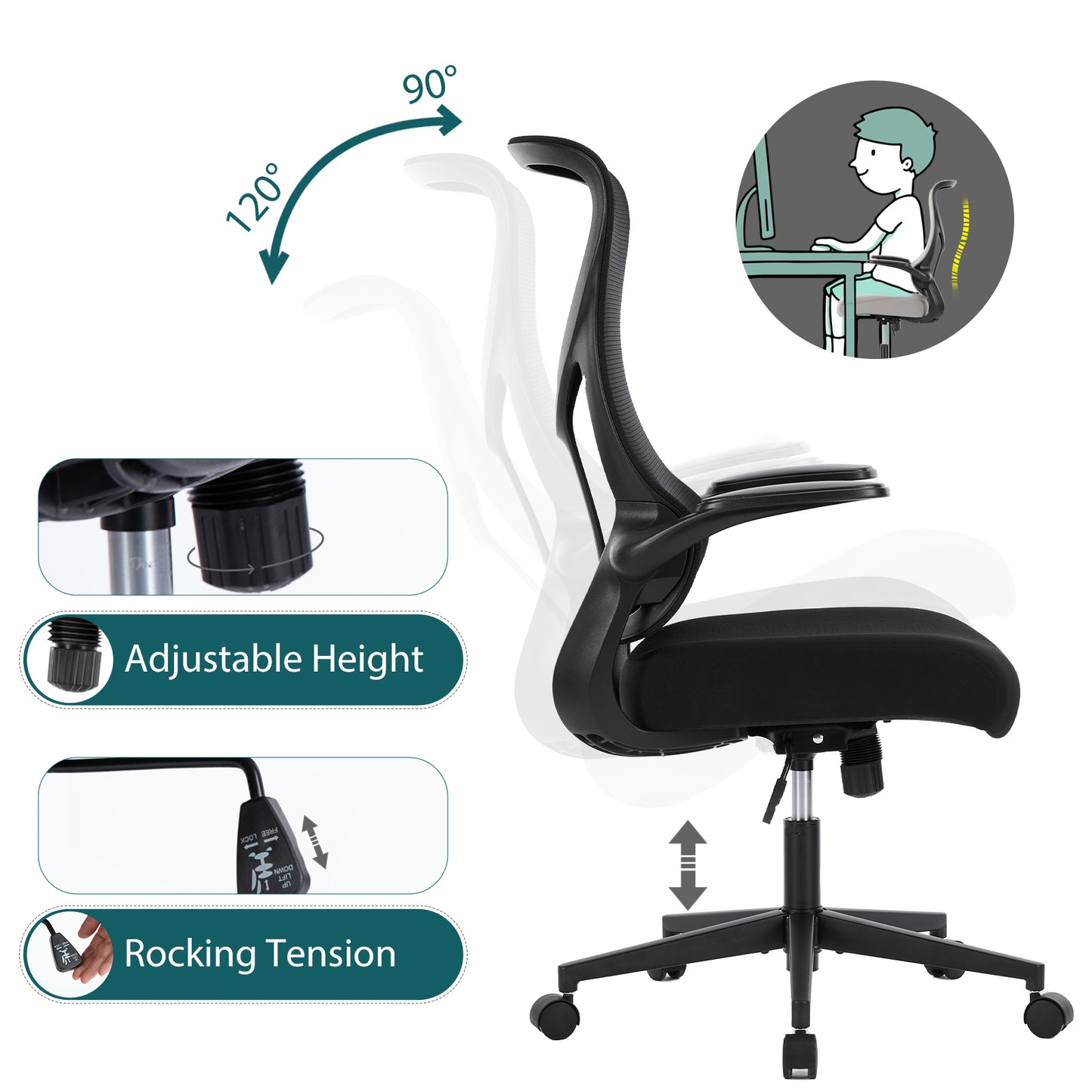 Ergonomic Mesh Office Chair with Adjustable Height & Lumbar Support