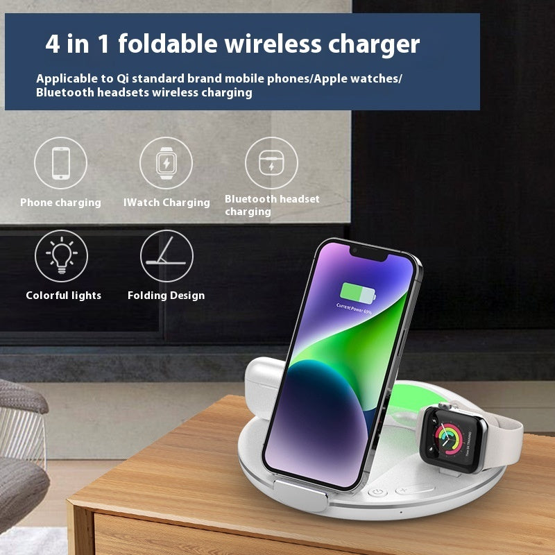 Folding 3-in-1 Wireless Charger Stand – Phone, Watch & Earbuds Fast Charging