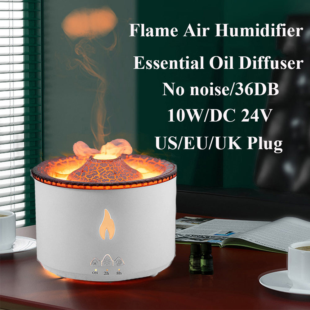 Ultrasonic Volcano Flame Humidifier Diffuser with Jellyfish Mist & LED Night Light – Essential Oil Aromatherapy Air Humidifier for Home Bedroom Decor