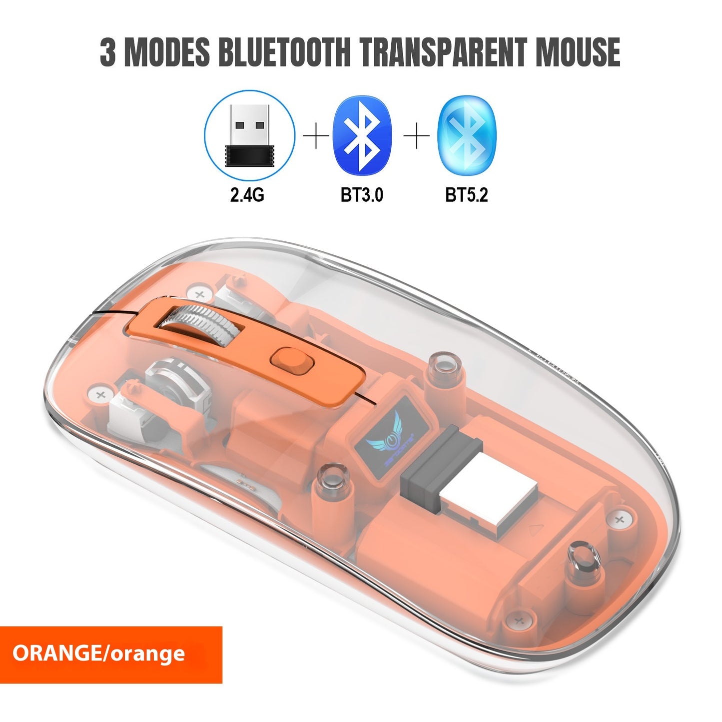 Transparent RGB Wireless Gaming Mouse – Triple Mode Bluetooth Magnetic Gaming Mouse for PC & Laptop