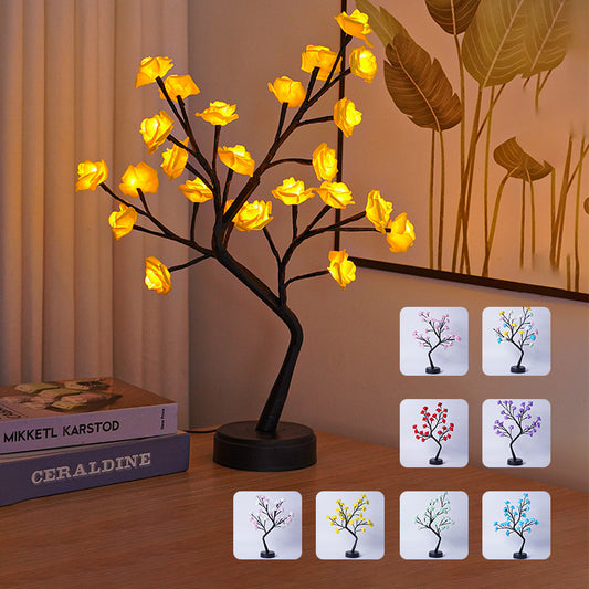 LED Rose Flower Tree Lamp – USB Fairy Light Bonsai Night Light with Adjustable Branches, Romantic Table Lamp for Bedroom, Wedding & Home Decor