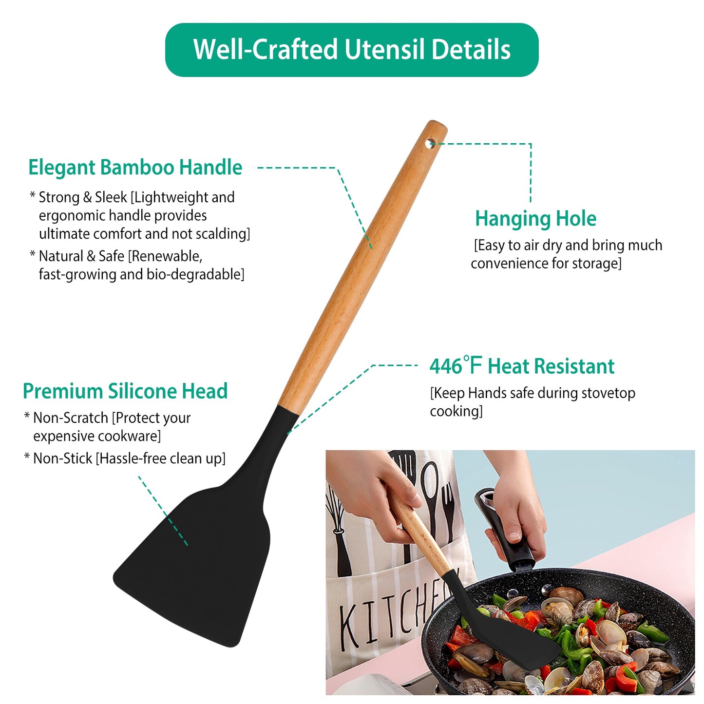 11-Piece Premium Silicone Kitchen Utensil Set with Wooden Handles