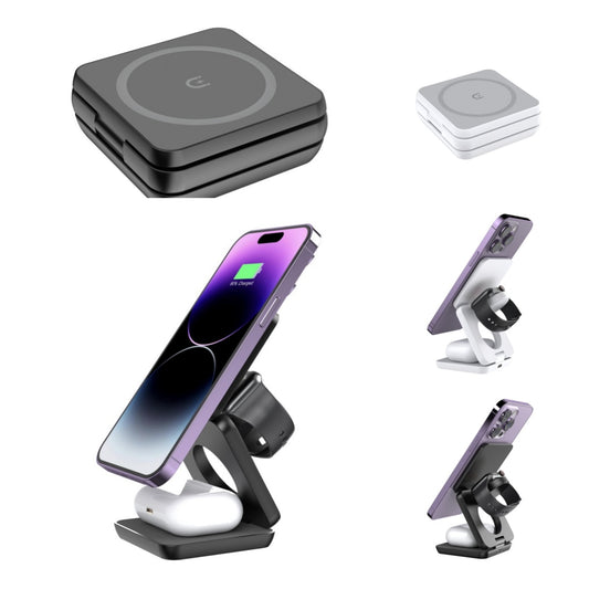 3-in-1 Foldable Magnetic Wireless Charger – Portable Charging Stand for Phone, Watch & Earbuds