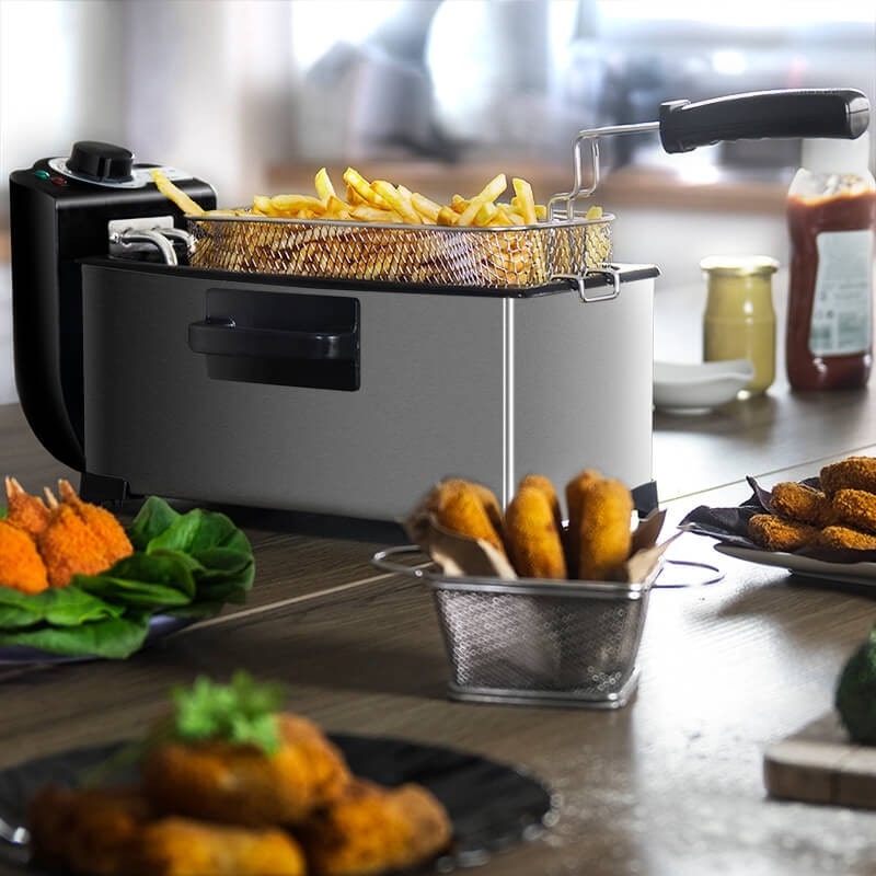 3L Electric Deep Fryer with Basket – Stainless Steel Home Kitchen Oil Fryer with Adjustable Temperature Control for French Fries, Chicken & More