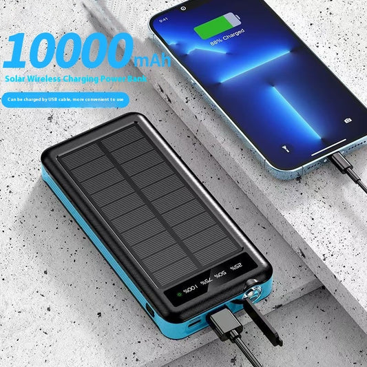 Waterproof Solar Charging Power Bank 10000mAh – Portable LED Lantern & Wireless USB Charger