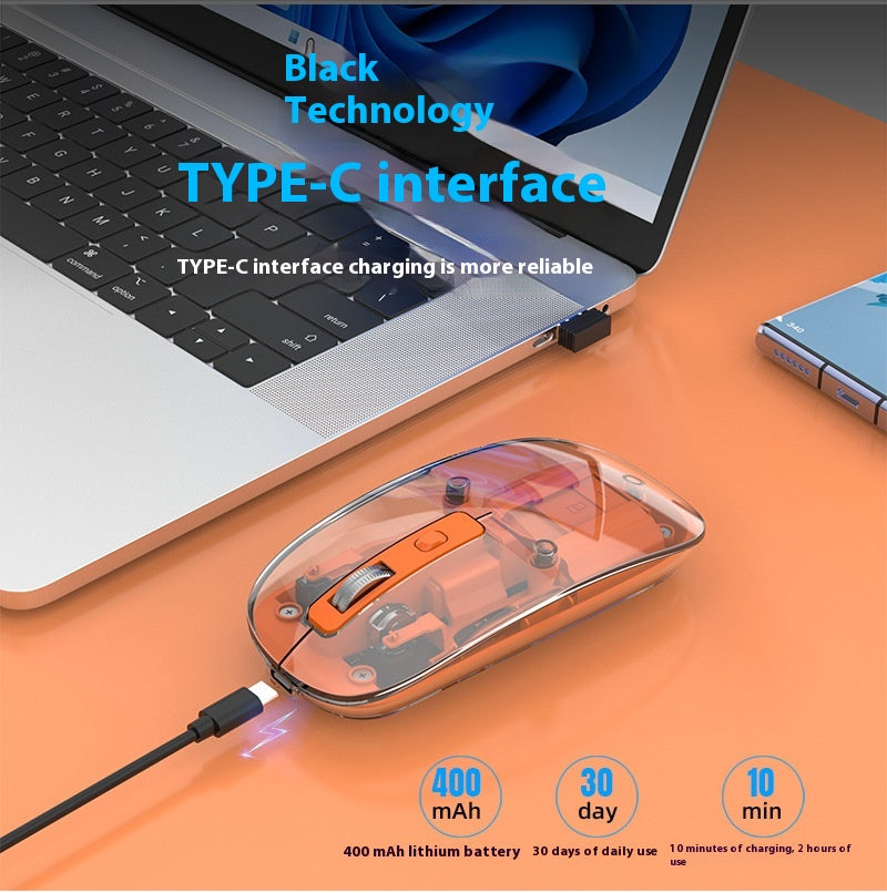 Transparent RGB Wireless Gaming Mouse – Triple Mode Bluetooth Magnetic Gaming Mouse for PC & Laptop