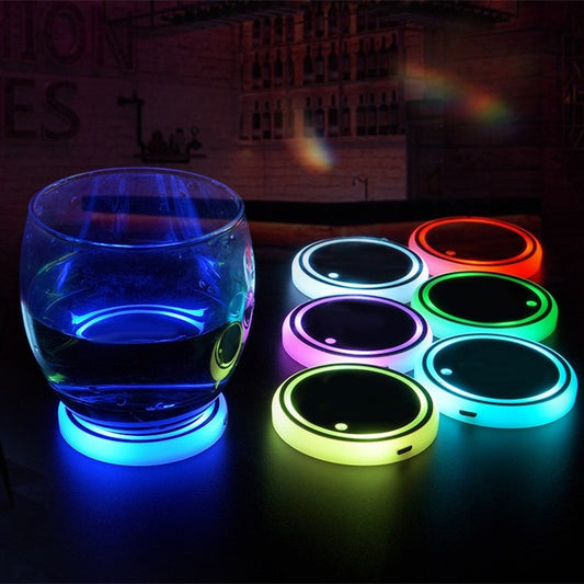 LED Car Cup Holder Light Coaster – USB Rechargeable 7-Color Ambient Glow Non-Slip Car Interior Decor
