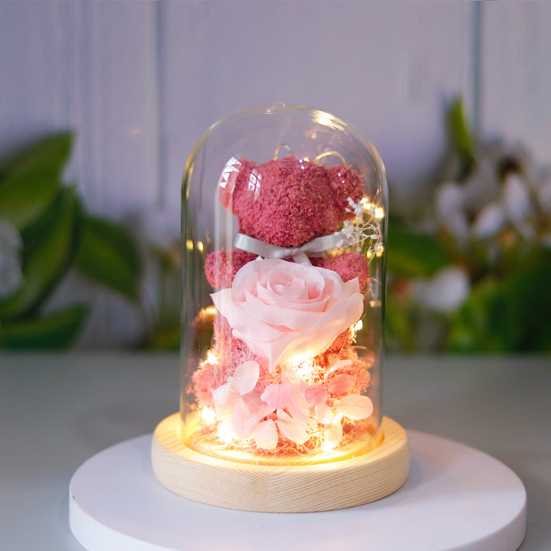 Eternal Rose & LED Light Teddy Bear Gift Box – Romantic Home Decor Present
