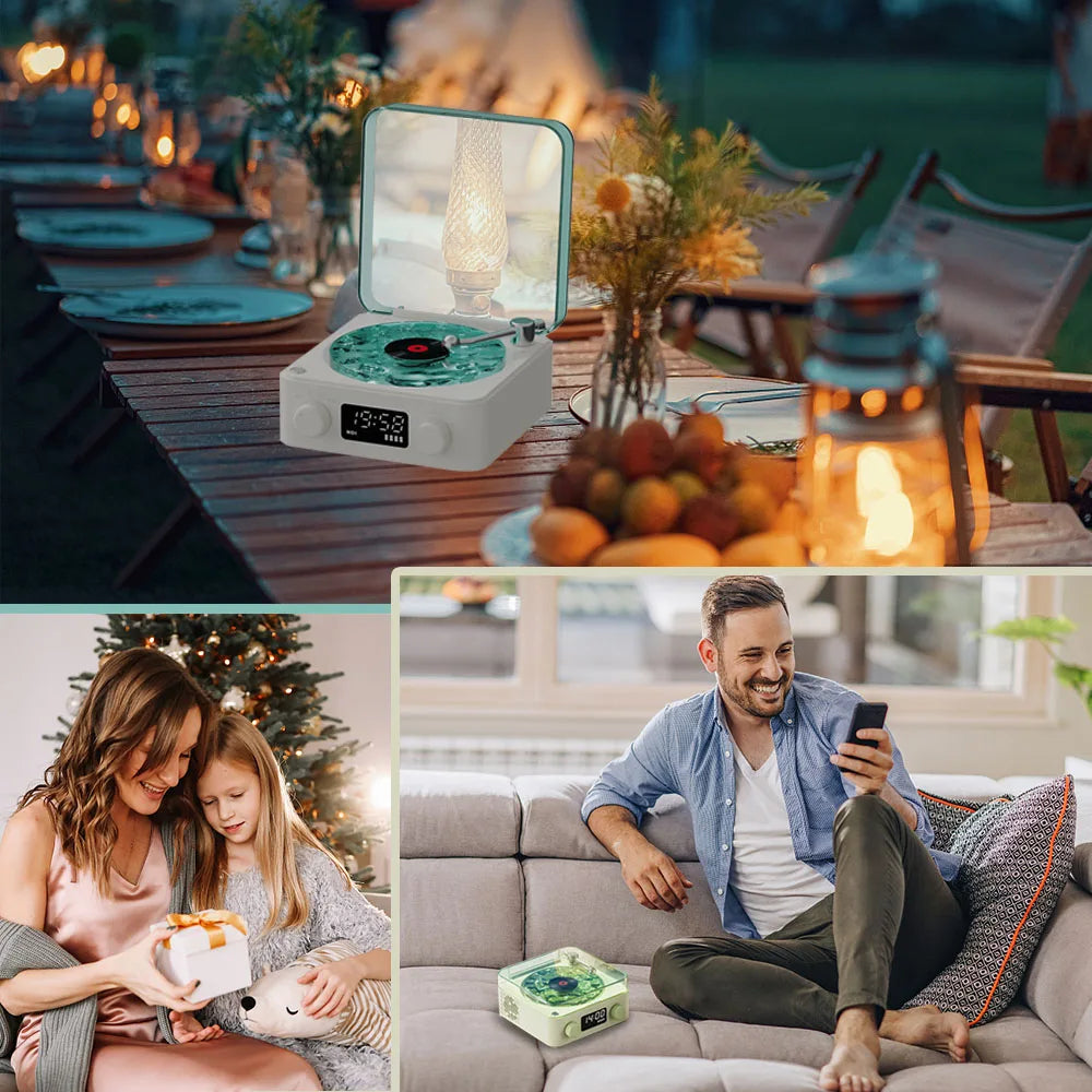 Retro Bluetooth Turntable Speaker – RGB Light Bluetooth 5.0 Stereo with White Noise