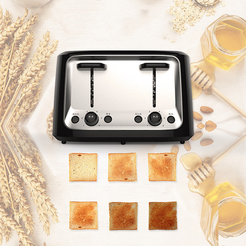 4-Slot Multifunction Toaster – Automatic Stainless Steel Bread Toaster with Dual Controls for Home Breakfast & Kitchen Use
