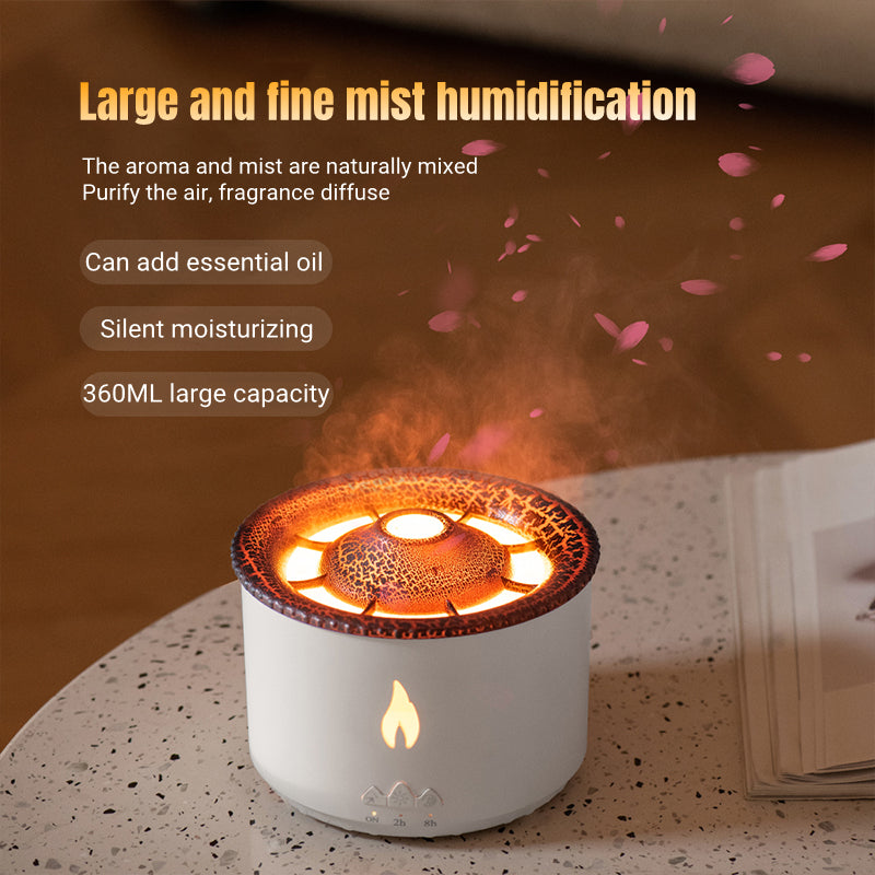 Ultrasonic Volcano Flame Humidifier Diffuser with Jellyfish Mist & LED Night Light – Essential Oil Aromatherapy Air Humidifier for Home Bedroom Decor