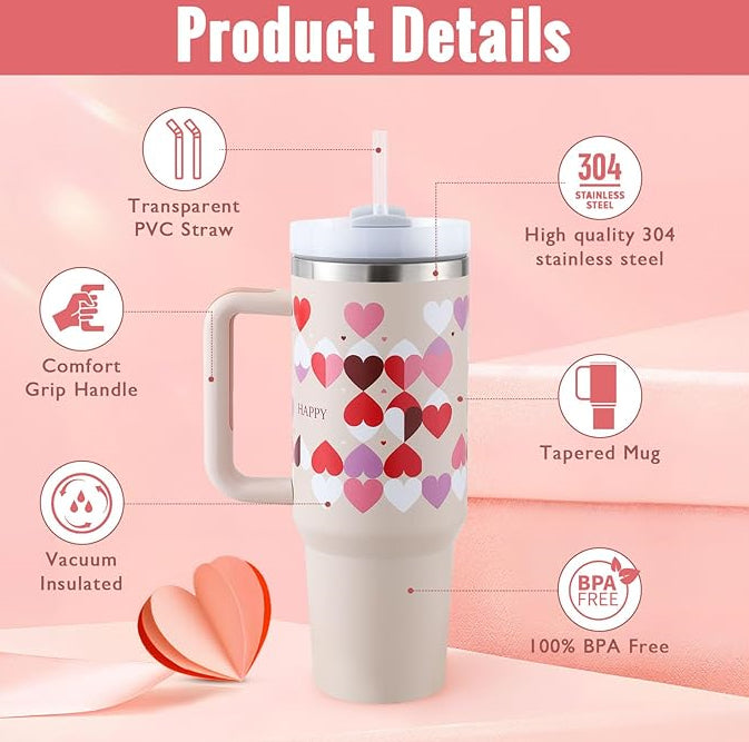 40 oz Insulated Stainless Tumbler With Handle and Straw
