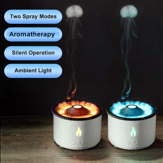 Ultrasonic Volcano Flame Humidifier Diffuser with Jellyfish Mist & LED Night Light – Essential Oil Aromatherapy Air Humidifier for Home Bedroom Decor
