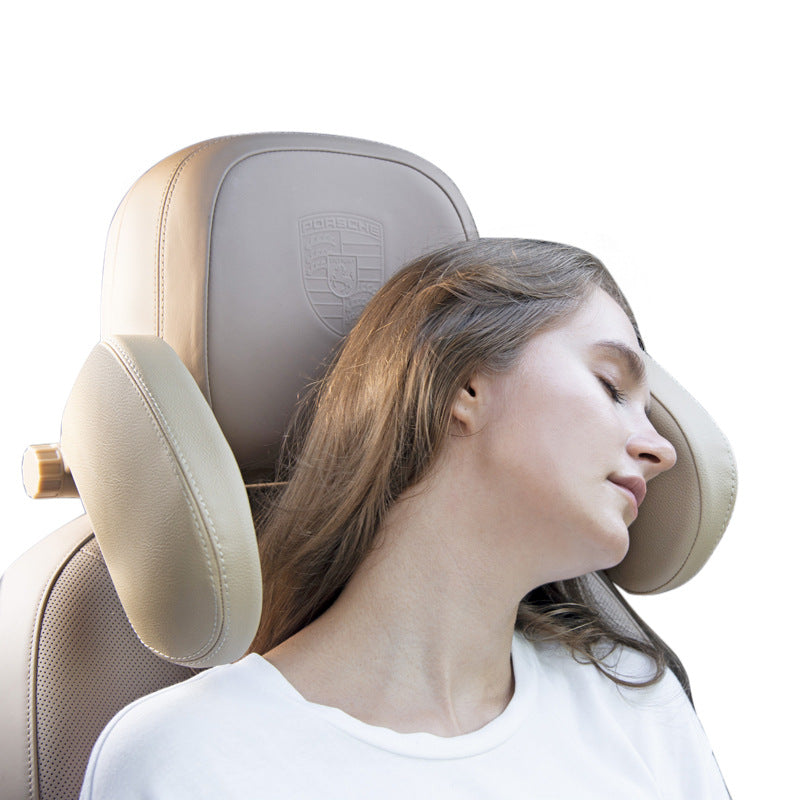 Adjustable Car Headrest Pillow with Side Support – Ergonomic Leather Memory Foam Neck Cushion for Travel & Sleeping Comfort