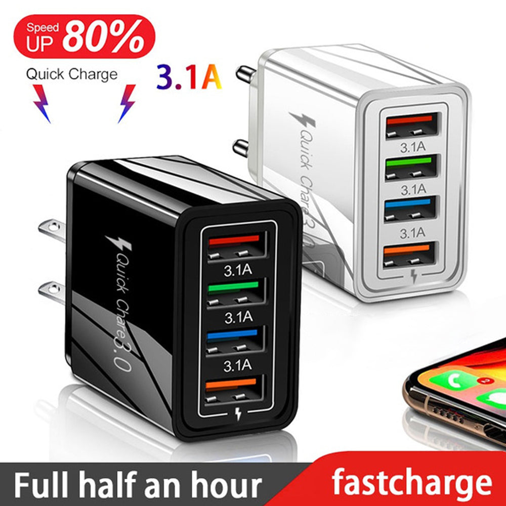 4-Port USB Wall Charger Quick Charge 3.0 – Fast Charging Multi Device Power Adapter for Phone, Tablet & Travel Use