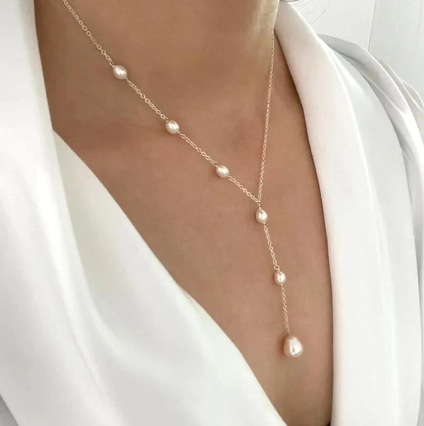 Double Layer Twin Pearl Necklace – Alloy Chain Statement Jewelry